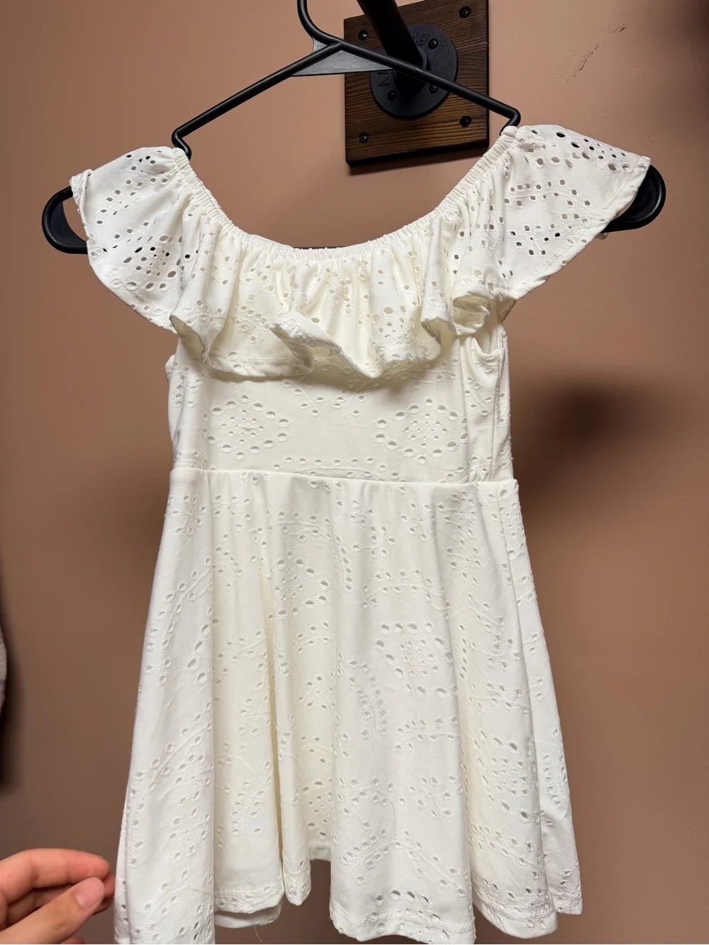 Btween Girls White Eyelet ruffle off the shoulder dress